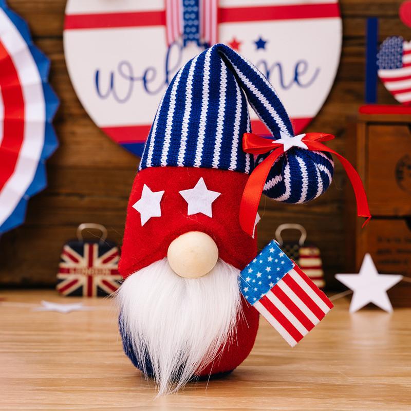 Playful Independence Day Gnome Doll With Knit Hat Featuring Bright Flag Designs For Home Decor
