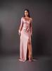 2026 Summer New European and American Women's Clothing Diagonal Collar Shoulder Sleeve Pleated Waist Split Sexy Dress