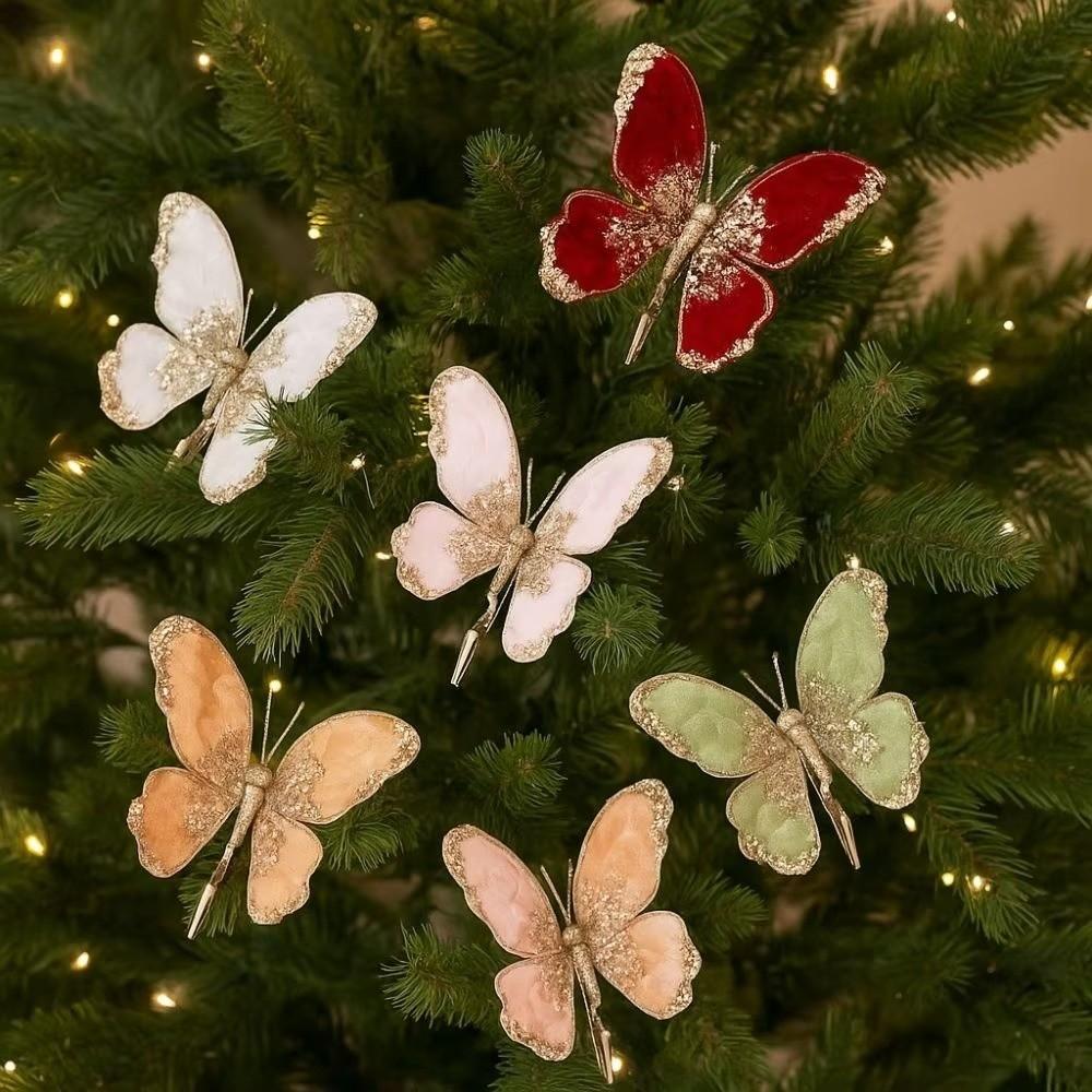 Sparkling Artificial Butterfly Clip Flocking Butterfly Decor Holiday Tree Decor