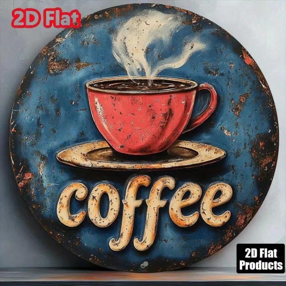 1PC Vintage Coffee Sign Wall Art with Steamy Red Cup Home Bar Kitchen Office Decor