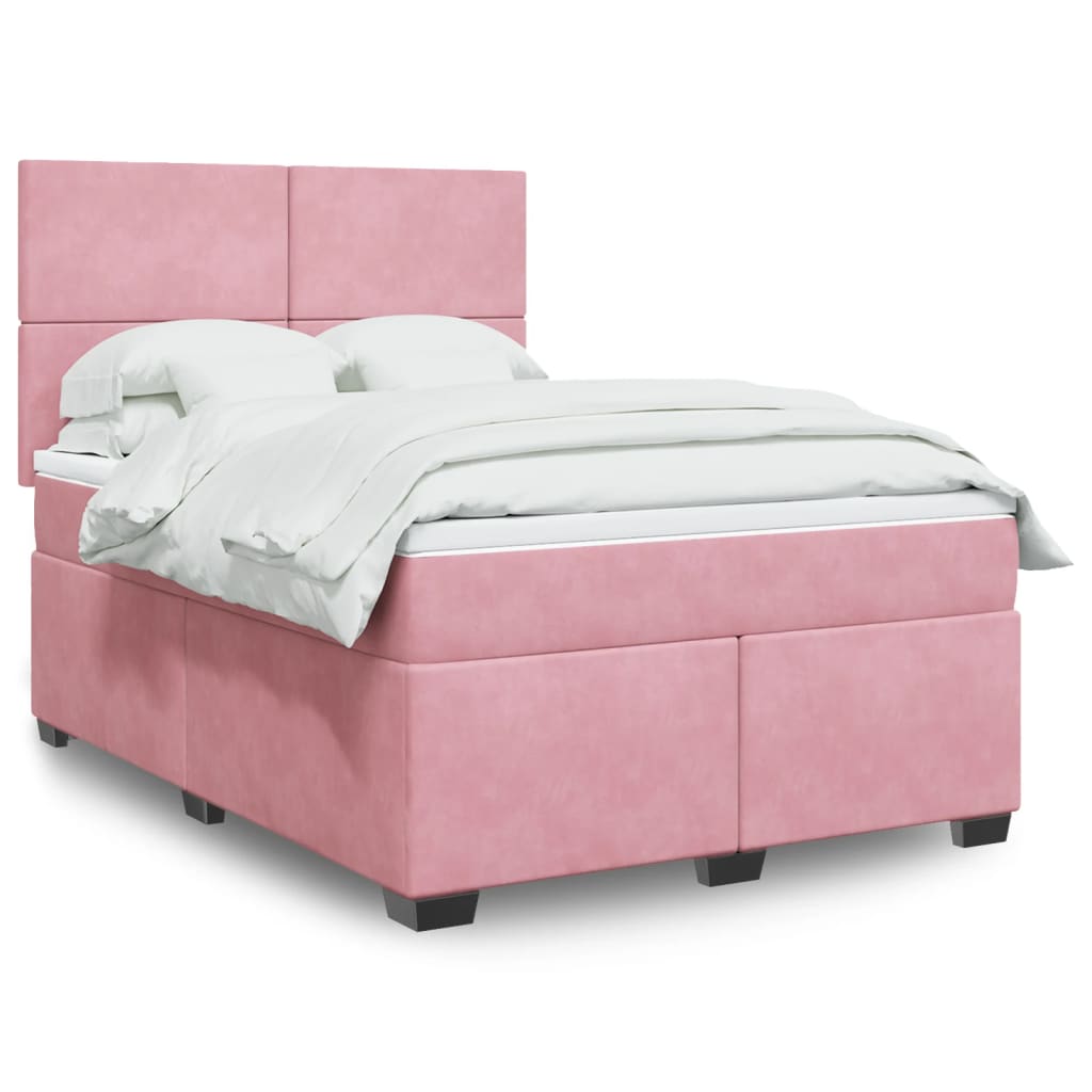 Pink Box Spring Bed with Mattress 140 X 190 Cm Velvet