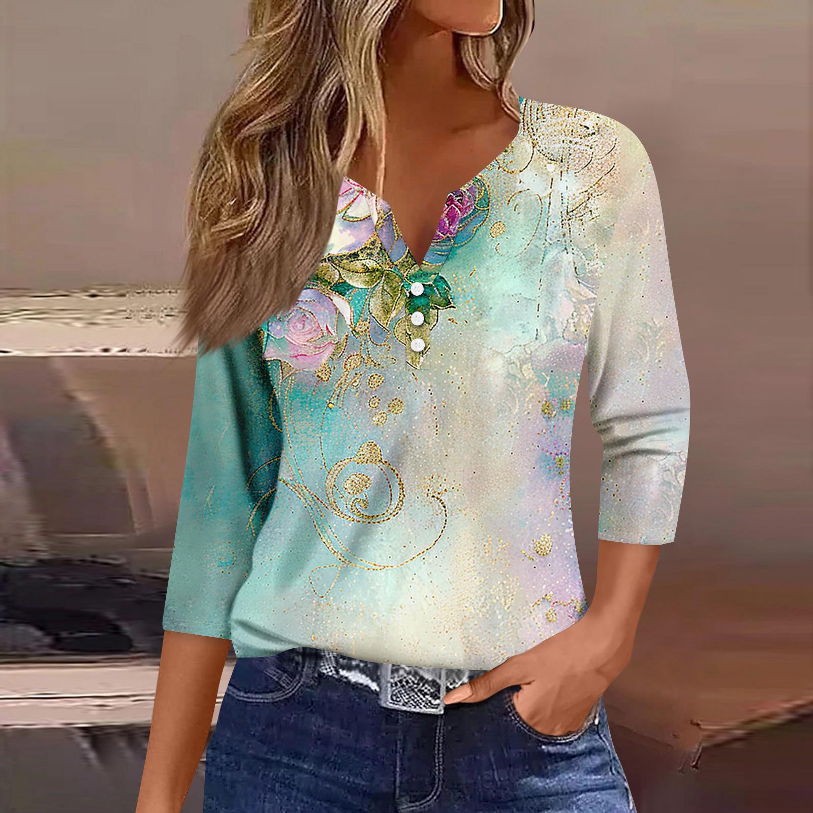 

Жіночі футболки з рукавом 3/4, футболки з принтами, повсякденні базові топи, светри S зелений