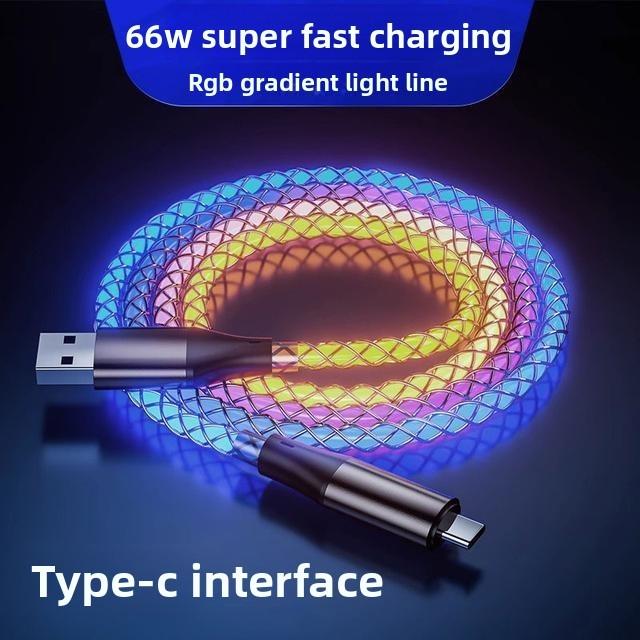 Super Fast Charging Rgb Gradient Data Cable With 66w Power For Apple Huawei Android Devices