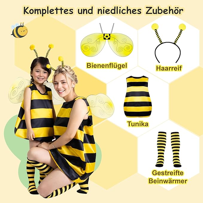 Adult and Child Costume Set Family Cosplay Outfit with Antenna Headband Wings and Striped Socks for Party Performance Halloween