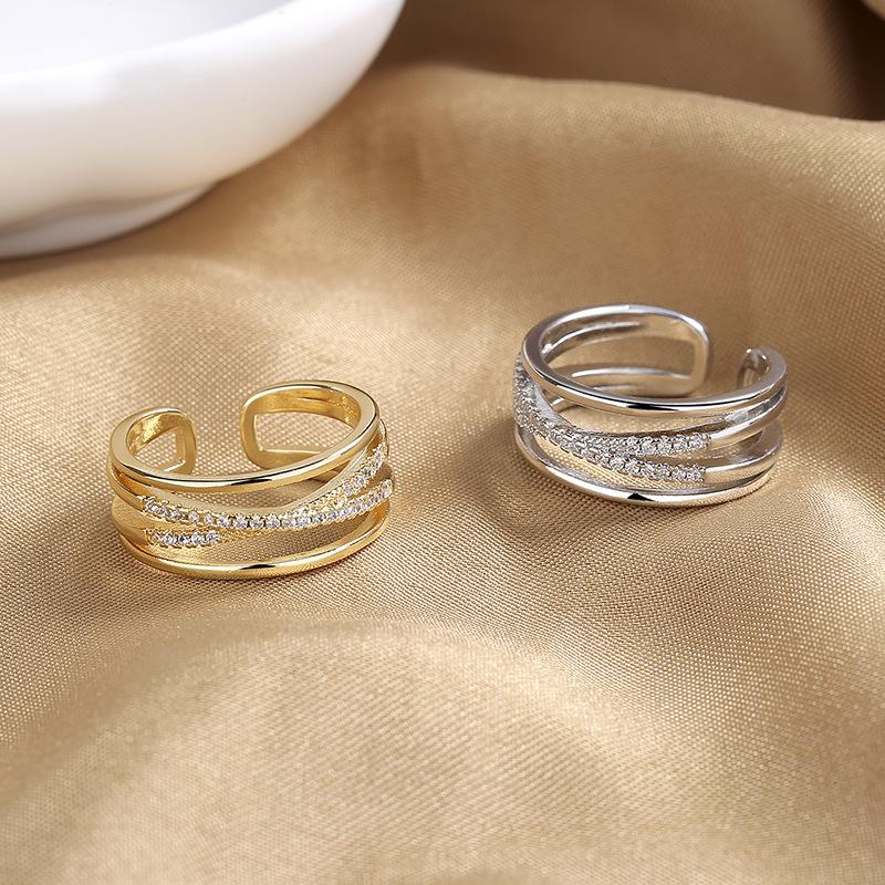 2026 Light Luxury Index Finger Opening Cold Wind Multi-layer Zircon Line Ring Female Personality Fashion Niche Design Ring