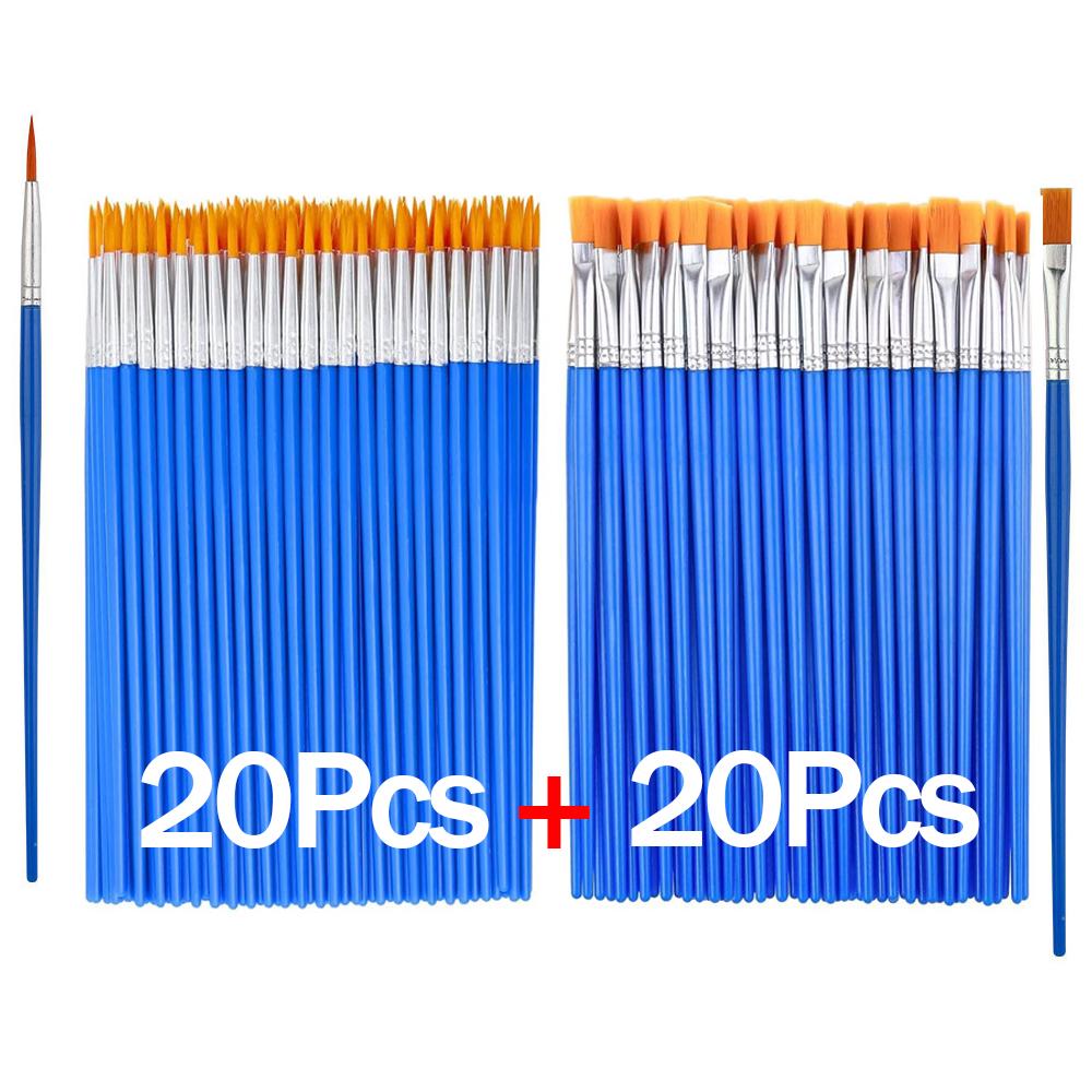 Set di Pennelli da Pittura 20-200 Pezzi Pennello Rotondo Piatto in Pelo di Nylon per Pittura a Olio Acrilico Acquerello Materiale Scolastico per Bambini/Artisti/Principianti/Studenti