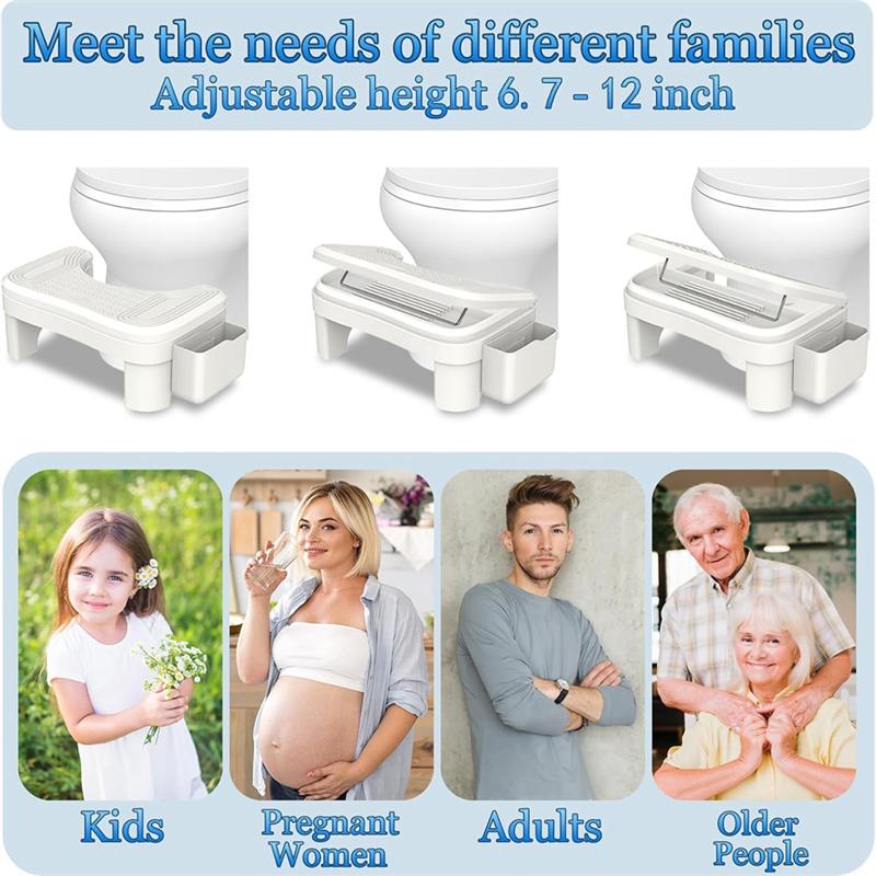 Good-Toilet Stool Squat Adult, Height Adjustable Poop Stool For Bathroom With Storage Box, Portable Non-Slip Potty Step Stool