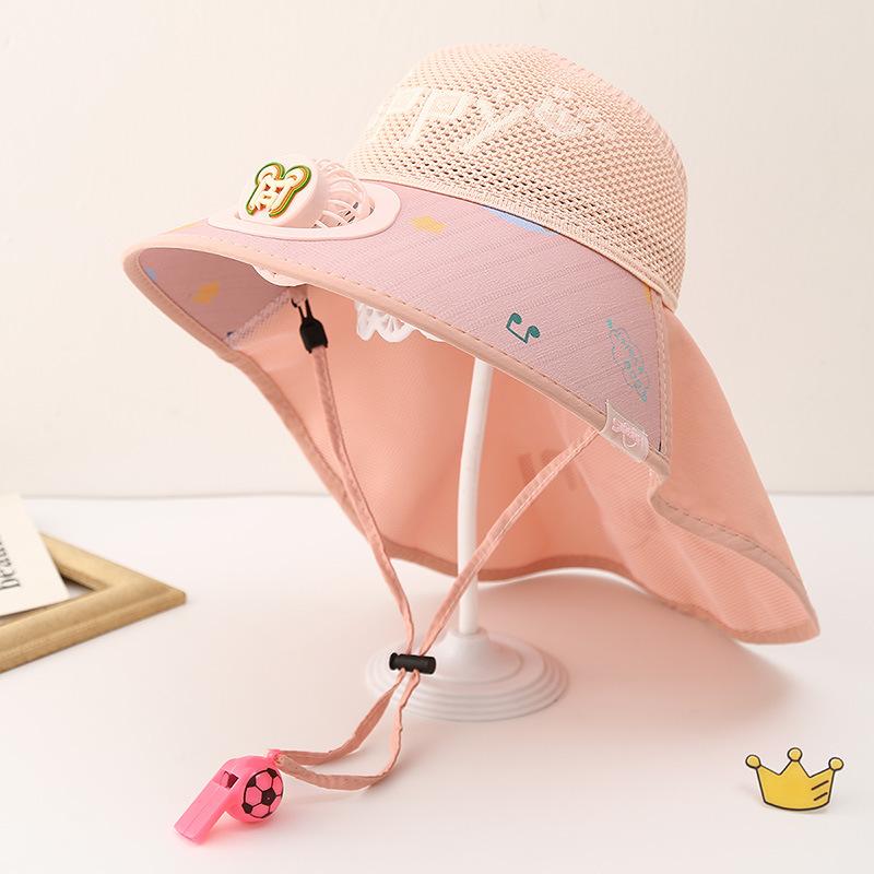 Children's Hat with Fan Shawl Hat In Summer Large Brim Boys and Girls Breathable Sun Protection Outdoor Sun Hat