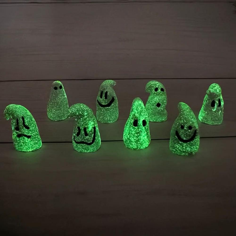 8Pcs Halloween Ghost Ornament Weather-Resistant Glow in The Dark Mini Ghost Figures Halloween Party Decoration