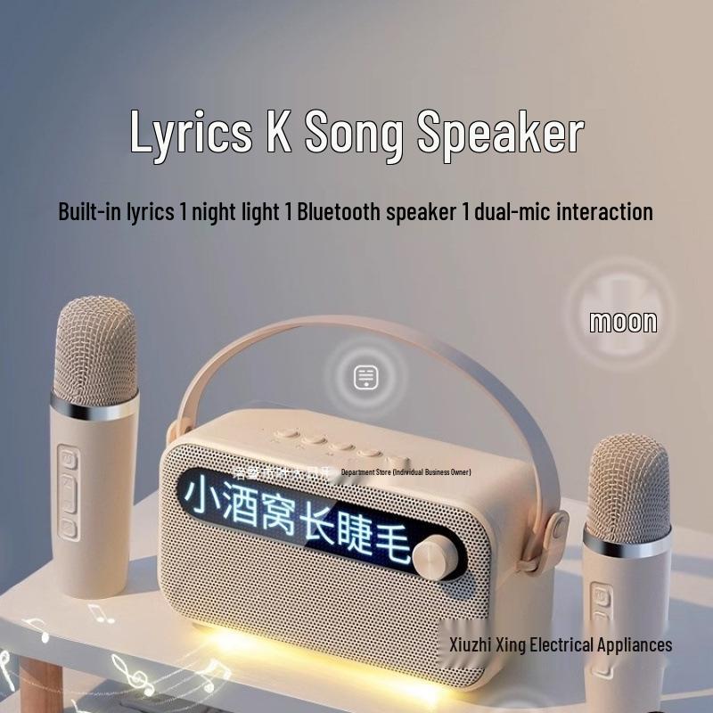 Compact KTV Bluetooth Karaoke Speaker with Microphone & Lyrics Display for Outdoor Singing
