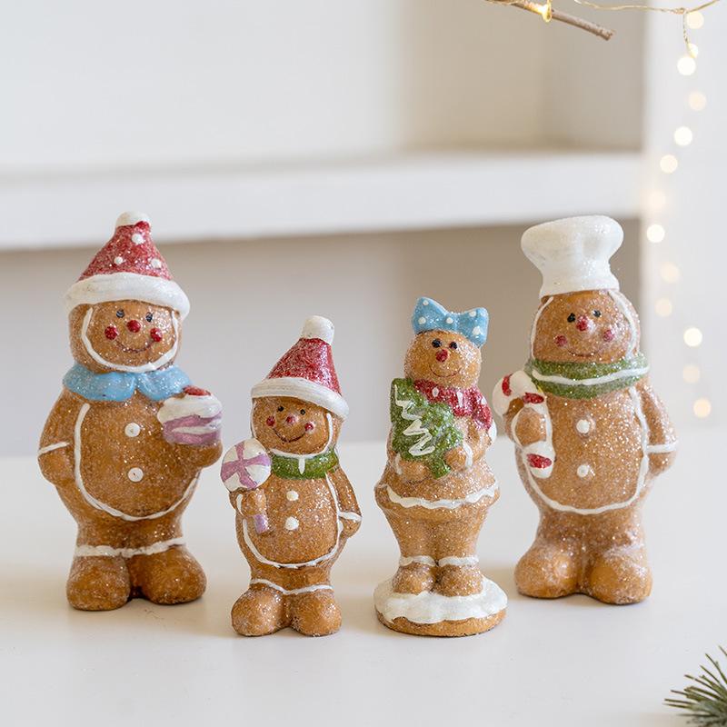 Cute Gingerbread Figurine Resin Crafts Christmas Decorations Desktop Atmosphere Ornaments Holiday Gift Arrangements Props