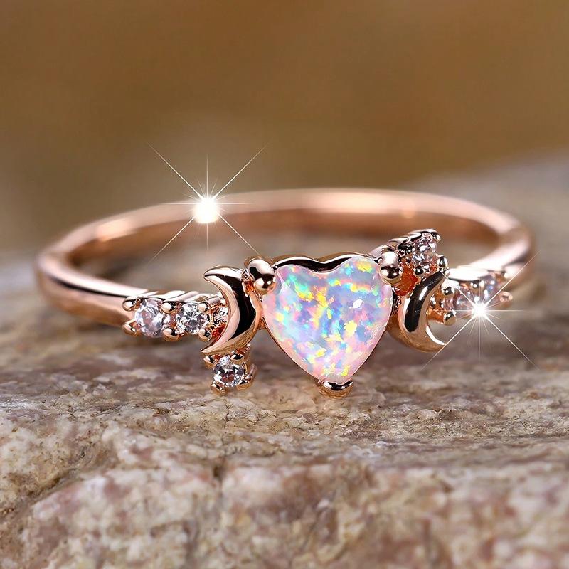 

Fashionable Women Heart And Moon Ring Elegant Romantic Finger Jewelry Accessory For Daily Wear And Gift no. 10 рожевий колір золота