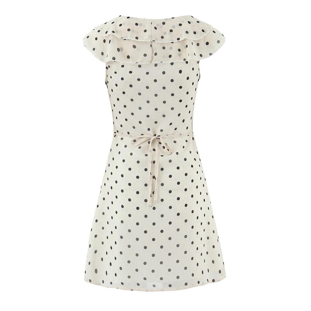 2026 Chic Polka Dot Ruffle Chiffon V-Neck Mini Dress