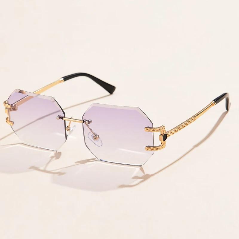 Retro Sunglasses Women Brand Designer Rimless Polygon Sun Glasses Fashion Shades Square Cutting Lens Ladies Frameless Eyeglasses