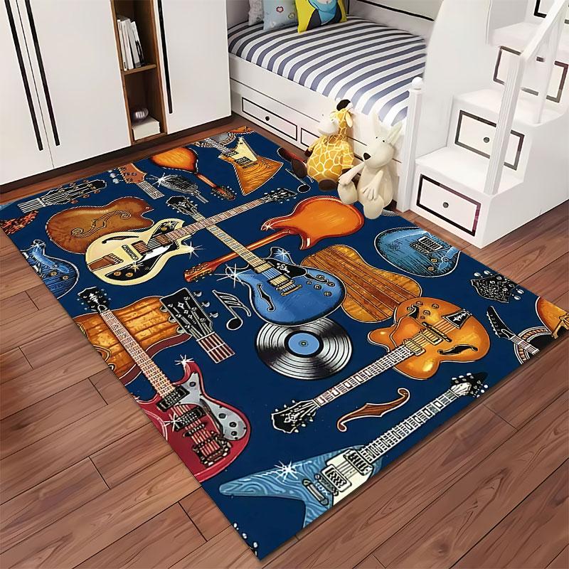 Guitar and Music Pattern Carpet suitable as a non-slip mat for the living room or bedroom sofa