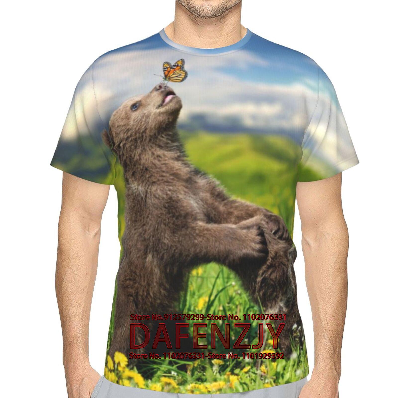 

Трендовий одяг з графічним принтом ведмедя з коротким рукавом 2025 літо з круглим вирізом тварина 3D-друк футболка оверсайз чоловічі дихаючі футболки XXXL небо синє кольору