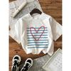 Damen Freizeit T-Shirts mit kurzen Ärmeln und Rundhalsausschnitt Grafische Aufdrucke Oberteile mit Herz- und Streifen-Design Komfort für Sommer-Freizeitkleidung