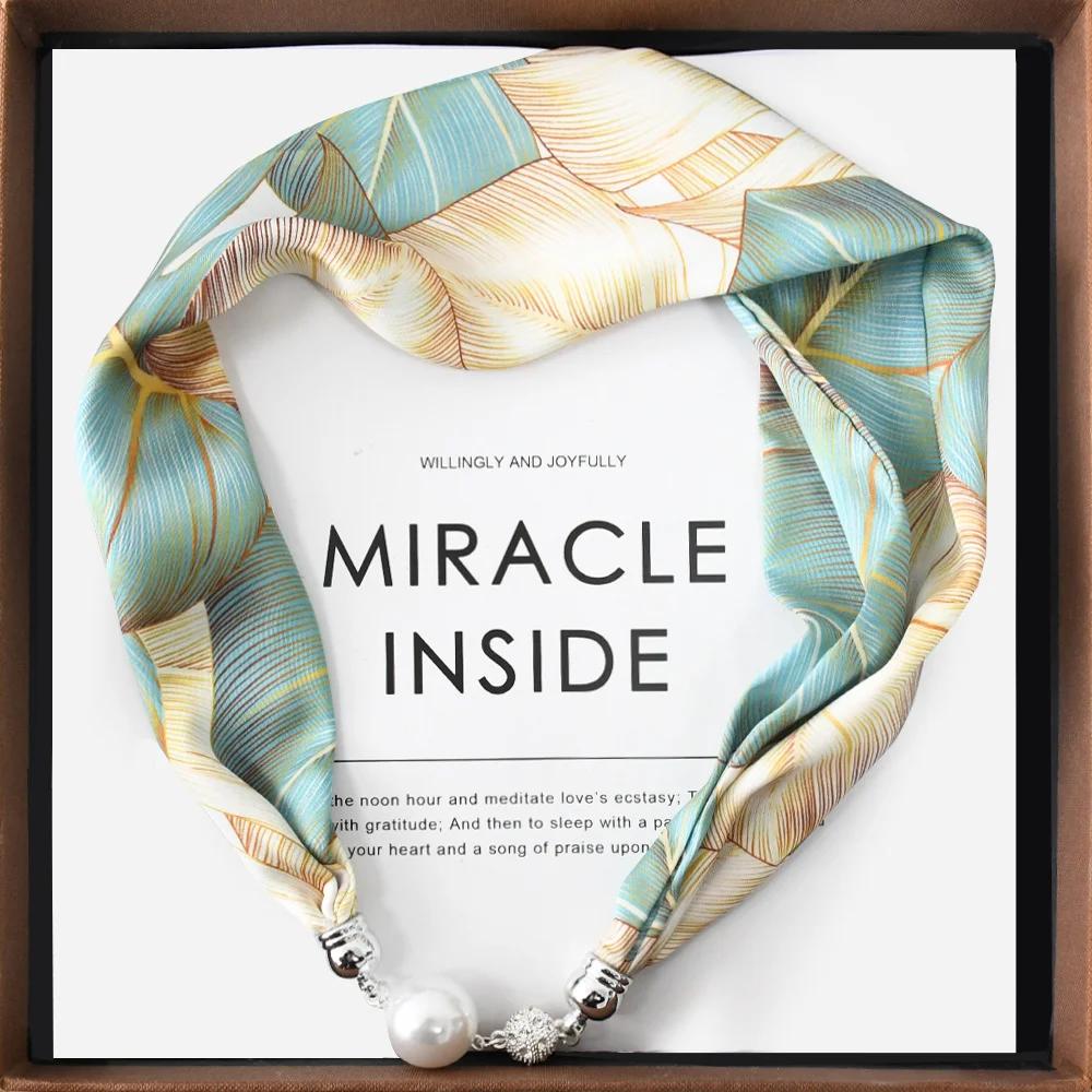 Chinese Retro Multi-Functional Magnetic Women'S Silk Scarf Small Strip Diamond Magnetic Buckle Small Scarf