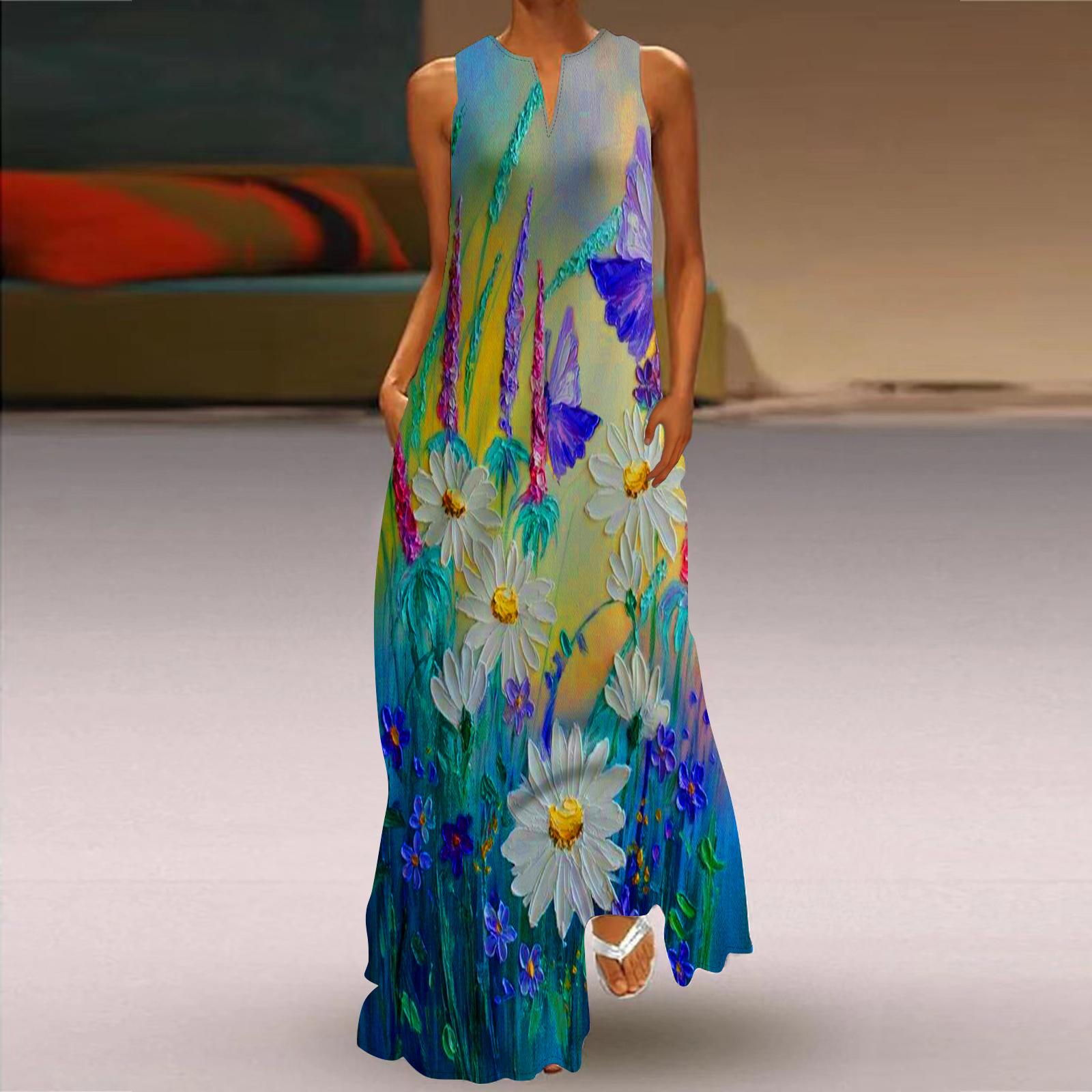 

Женское платье трапециевидного силуэта, макси, длинное, без рукавов, весенняя картина маслом, принт, осень и зима, v-образный вырез, стиль ретро, ​​элегантный