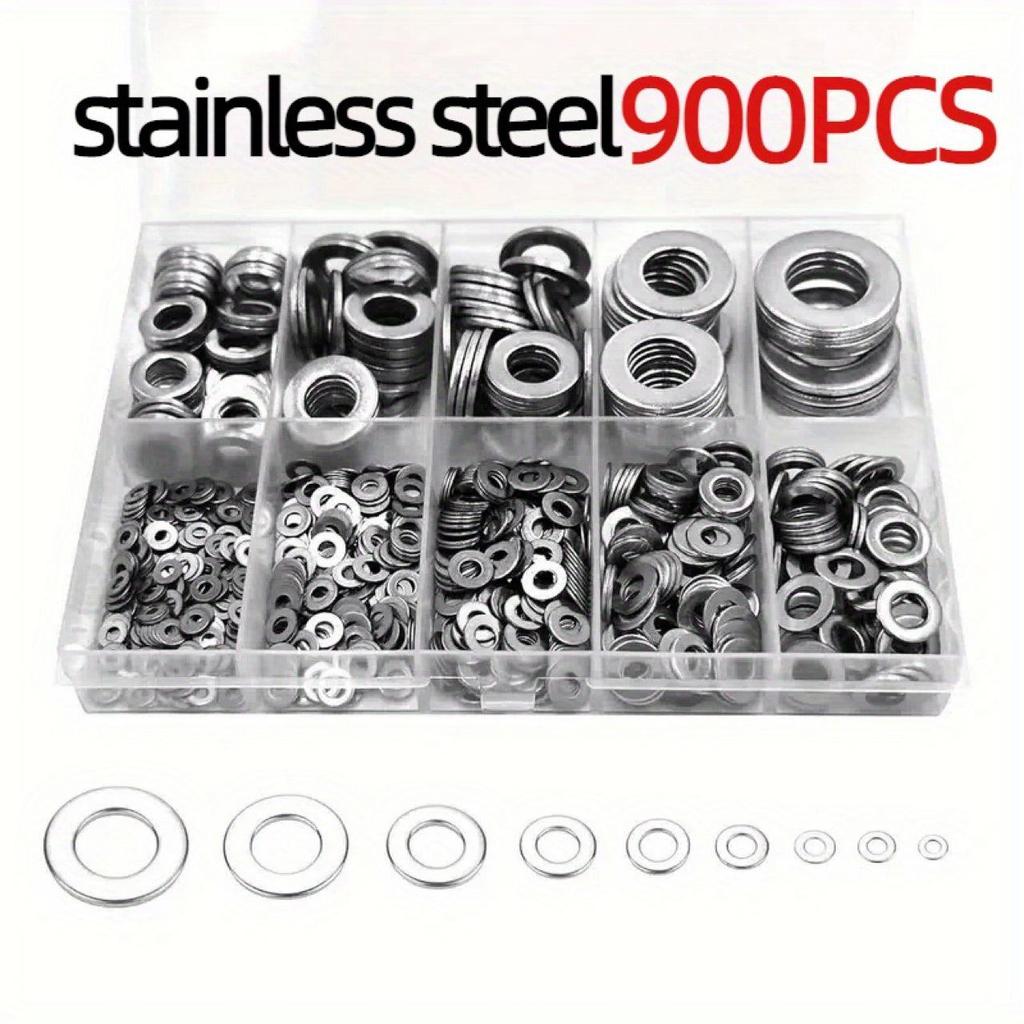 900-Piece 304 Stainless Steel Flat Washer Set M2-M12