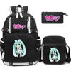 3Pcs/set Cartoon Hatsune Miku Printed Backpack Large Capacity Bookbag Student Boy Girl School Bag Outdoor Laptop Large Capacity Waterproof Travel Bag