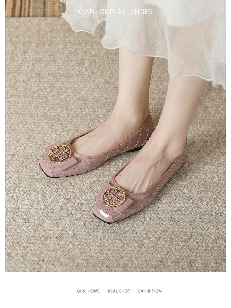 Women's Summer 2024 Slip-On Square Toe Shoes, Soft Sole Leather, Comfortable & Stylish, Available in Large Sizes