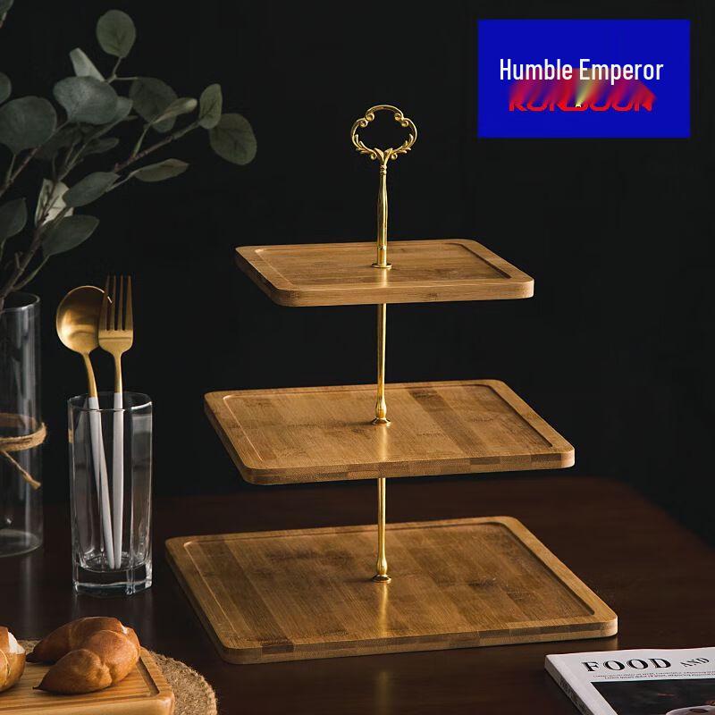 Qianxing 3-Tier Square Bamboo Wood Serving Platter (Set of 2)