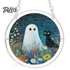 Elegant Halloween Glass Effect Ornament Acrylic Suncatcher Jigsaw Puzzle Set, Spooky Ghost Floral Meadow Window Hanging with Metal Sturdy Frame Decor