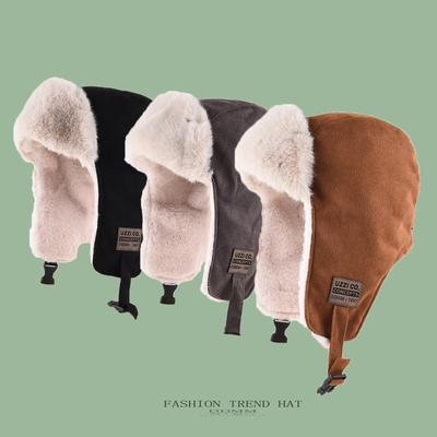 Thunderbolt Hat Men's Fall and Winter Outdoor Warm Ear Protection Cotton Hat Suede Velvet Youth Pilot Biker Cap Female