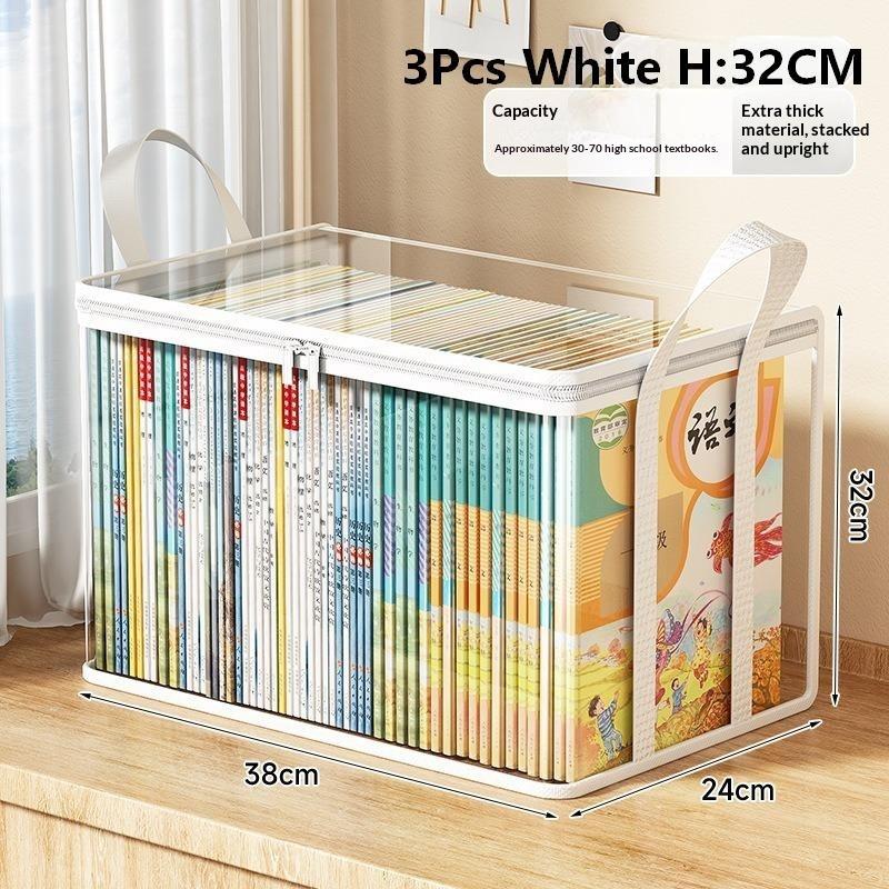 2/3Pcs Transparent Book Storage Bag With Handle Dustproof Waterproof Organizer Stackable Storage Box For Books Clothes Organizer