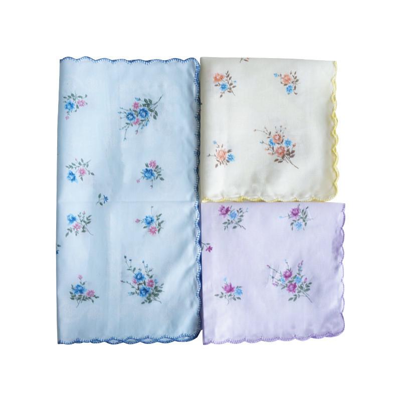 3Pcs 30x30cm Vintage Cotton Women Hankies Lace Flower Hanky Floral Assorted Cloth Ladies Scarf Pocket Hankerchief