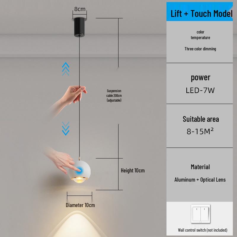 Modern Touch Switch Pendant Light for Bedroom, Living Room, or Study - Adjustable Headboard and Background Wall Lighting