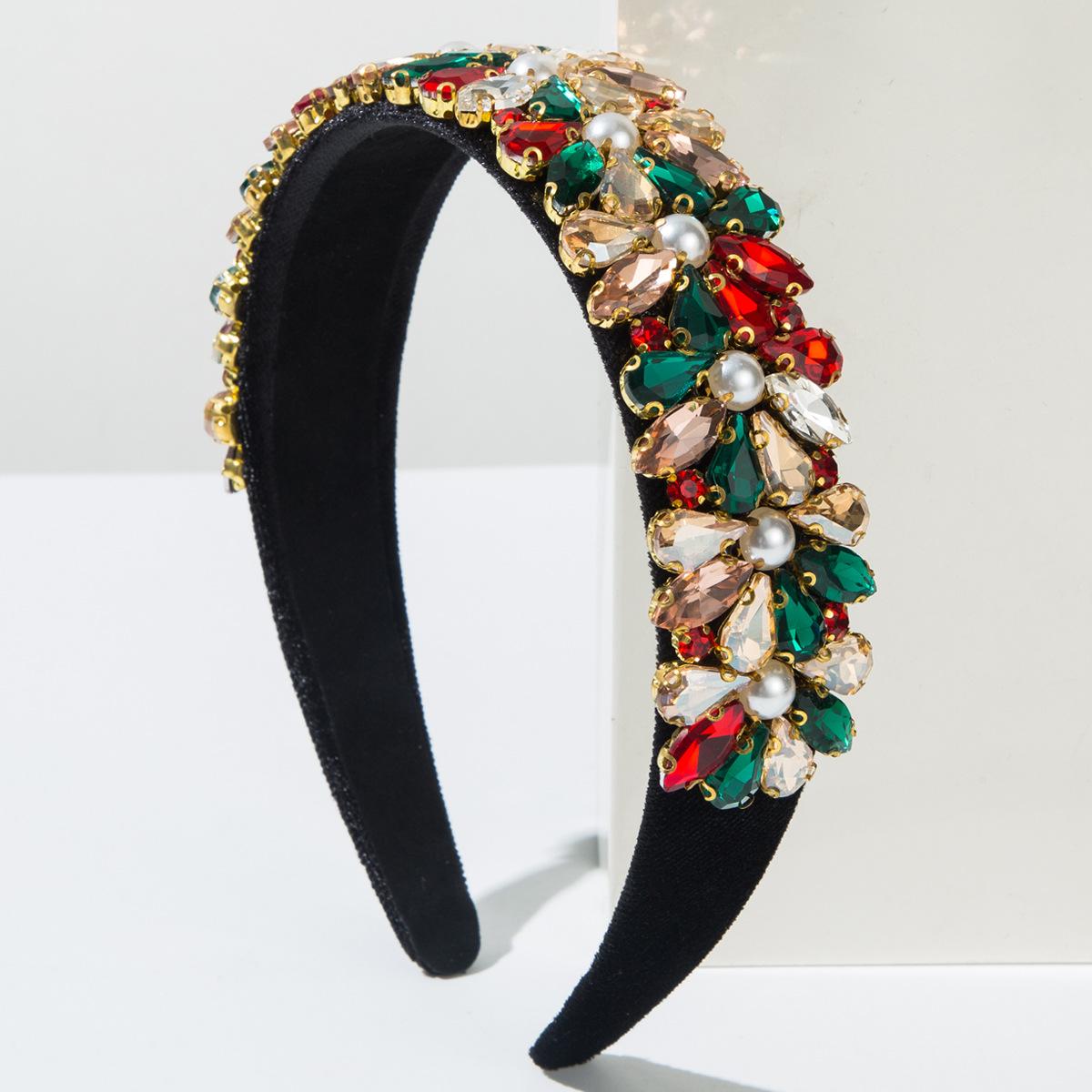 

European and American Trend Colored Glass Drill Hoop Retro Court Style Full of Diamonds Heavy Industry Ball Party Hair Accessories Woman 2026 різнокольоровий