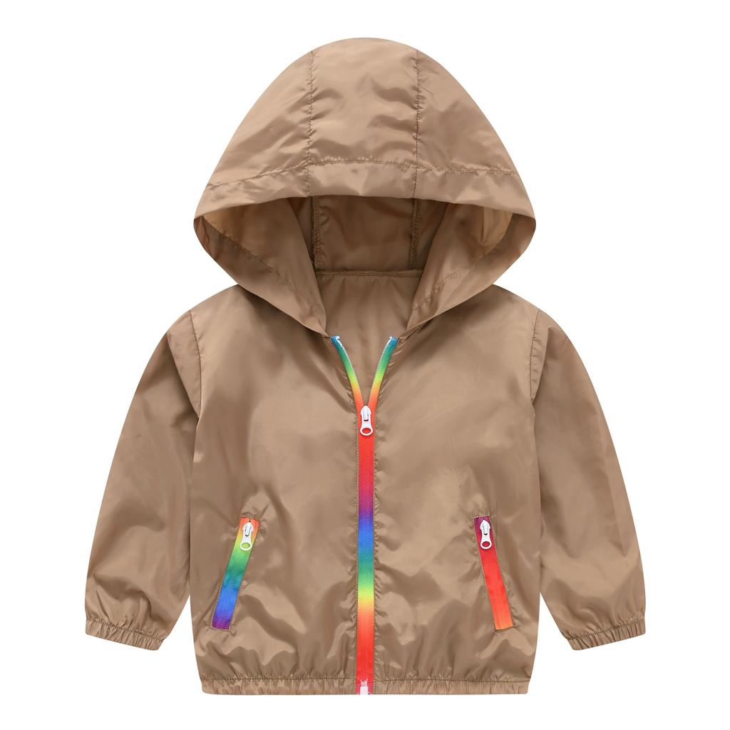 Children's Summer Hooded Breathable Sunscreen Long Sleeve Lightweight Zipper Jacket