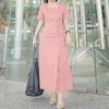 ZANZEA Women Casual Square Collar Short Sleeve Summer Long Dress
