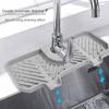 Silicone Sink Splash Guard 10.6 inch Behind Faucet Water Catcher Mat with 3 Adjustable Buckle Soft Bar Soap Holder Bathroom