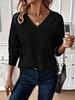 Women Plus Size V Neck Cable Knit Sweater Loose Long Sleeve Casual Pullover