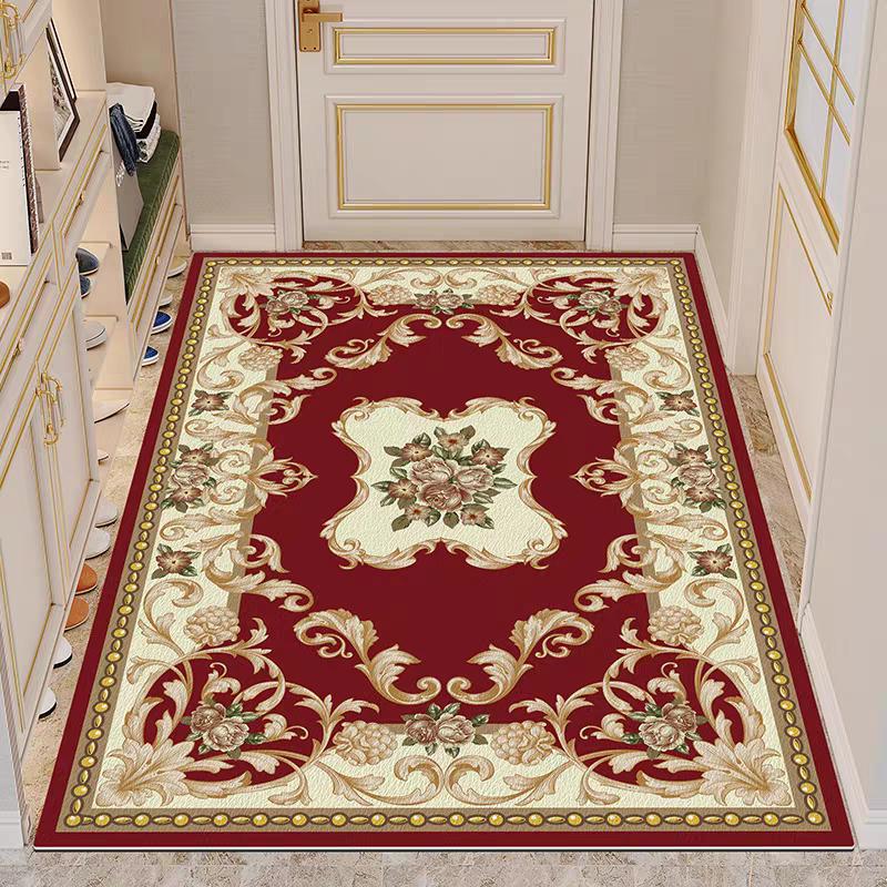 European Red Non-slip Floor Mats Carpet Living Room Golden Frame Decoration Sofa Area Large Rugs Lounge Coffee Tables