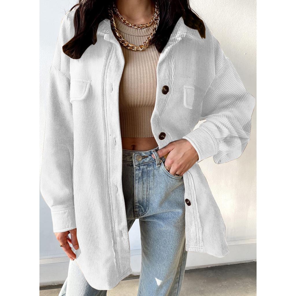 Damen-Jacke aus Cord, einfarbig, langärmelig, temperamentvoll