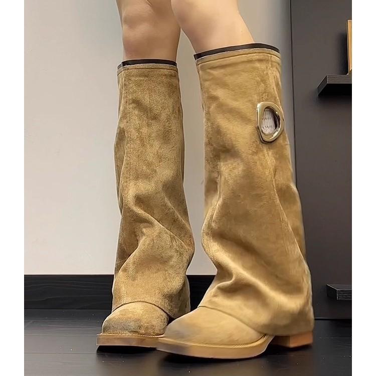 Boots Women's 2025 New Leather Boots Thick Heel High Boots Retro Versatile Pant Tube Boots Skinny Western Boots