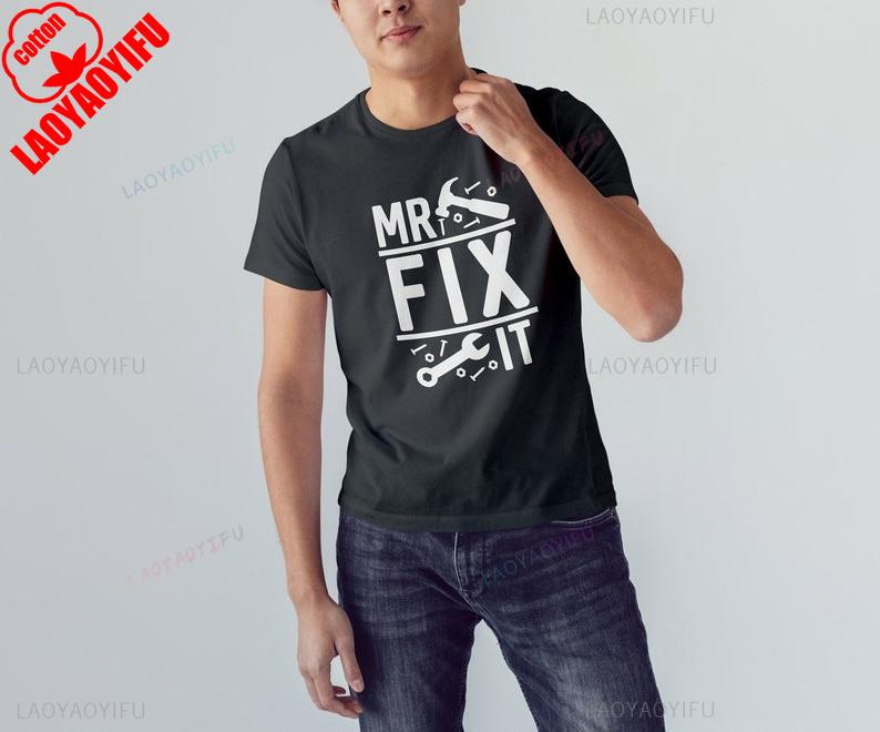Mr Fix IT Mens Dad Fathers Day Mens Birthday Gift Fathers Day T Shirt Simple Letters Style Print Allmatch Shortsleev Tops