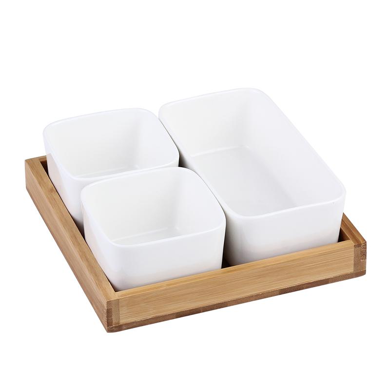 Keramická přihrádka z bambusu a dřeva na suchý talíř na ovoce Úložný box na svačinku Talíř na ovoce Samostatný talíř Talíř na občerstvení Dřevěný tác
