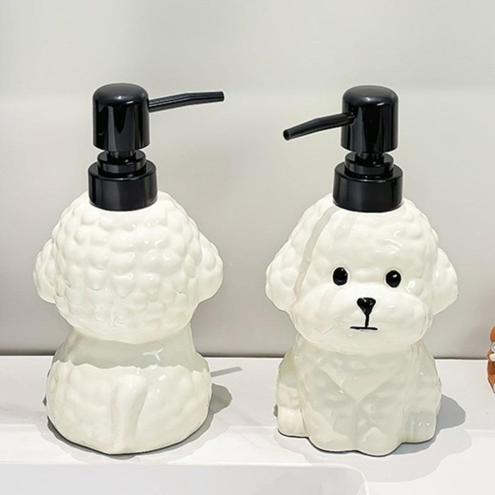 No-Leak Lotion Pump Bichon Frise Ceramic Soap Dispenser Hand Sanitizer Bottle Children/Kids