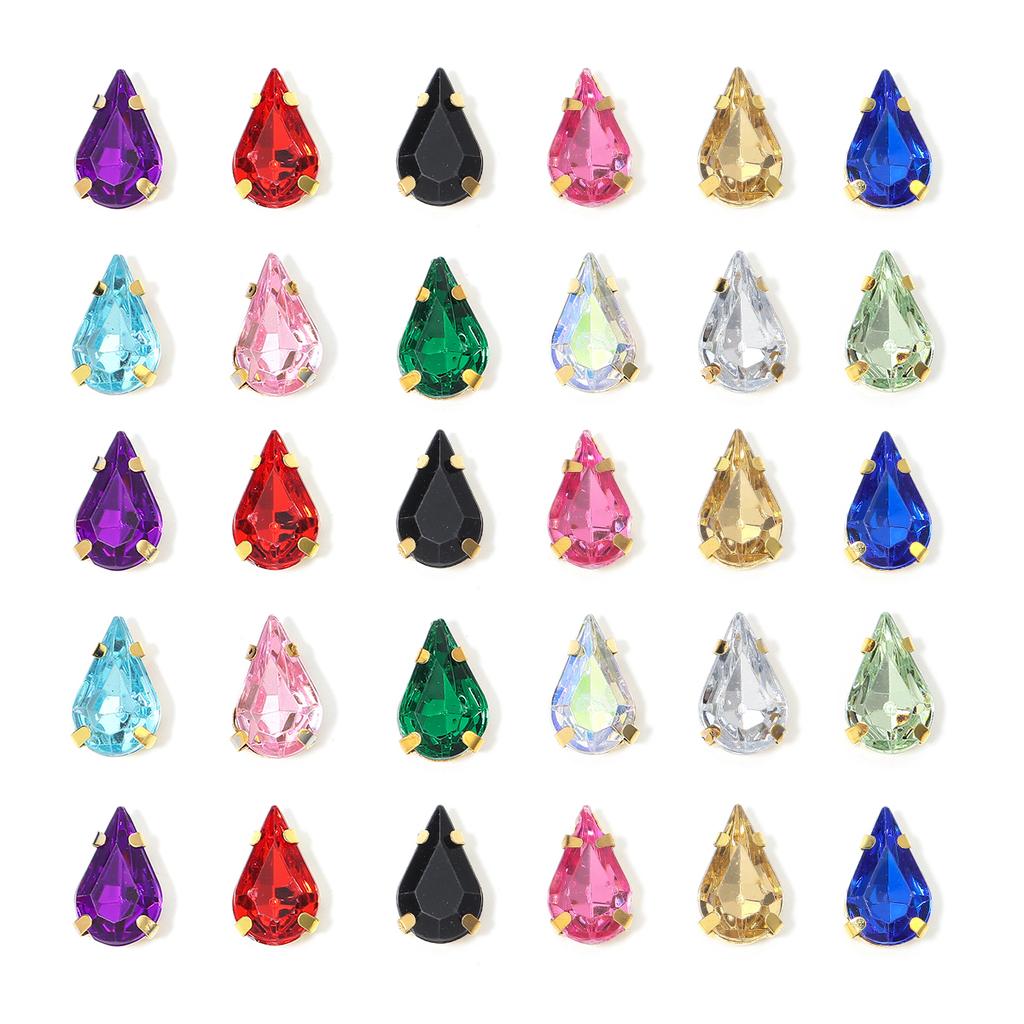 50pcs Water Drop Claw Rhinestones Stainless Steel Gold Bottom Acrylic Pointed Claw Drill For DIY Clothing Headwear Jewelry Decor