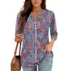 3/4 Length Sleeve Women's Tops Print Vintage Fashion Casual Loose With V Neck Plus Size Shirts Tops