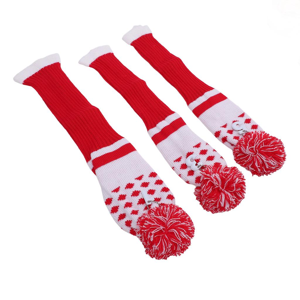 3PCS Stripes Knitted Club Head Covers 3 Piece Set 1 3 5 Headcovers with Pom Pom Decoration Snug Fit Red