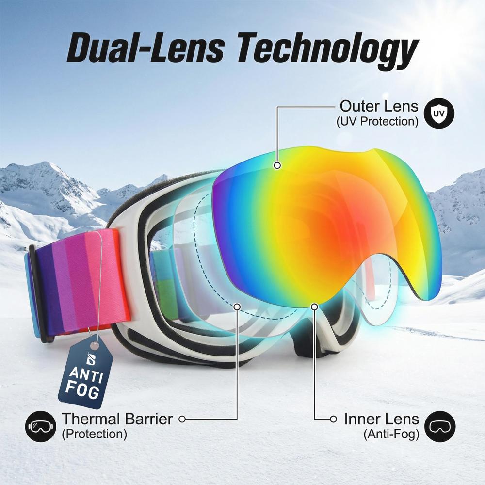 Kids Snowmobile Goggles Boys Girls Snowboard Glasses Snow Sports for Children Age 4-12 Anti Fog UV Protection Ski Skiing Goggles
