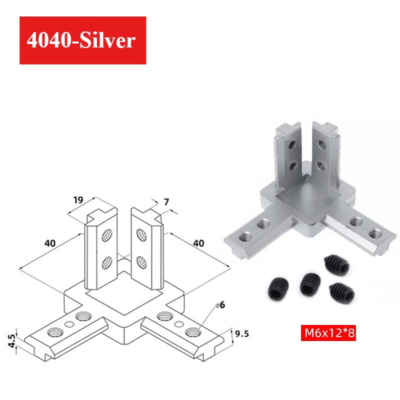 20/30/40 3-dimensional Right-angle Connector 3-Way End Corner Bracket Connector Cast Aluminum Universal Angle Slot Connector