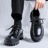 Men's Leather Shoes Spring British Platform Casual Derby Shoes Men's Dress Wedding Black Low Top Martin Boots 9516-K