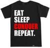 EAT SLEEP CONQUER REPEAT GYM WORKOUT SQUATS WEIGHTS RUNNING FUNNY YOGA T SHIRT Unisex T-Shirt